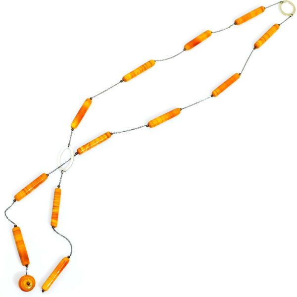 Collana Kilindo' sautoir ocra Olimpia Aveta Design Gioielli contemporanei in vetro di Murano
