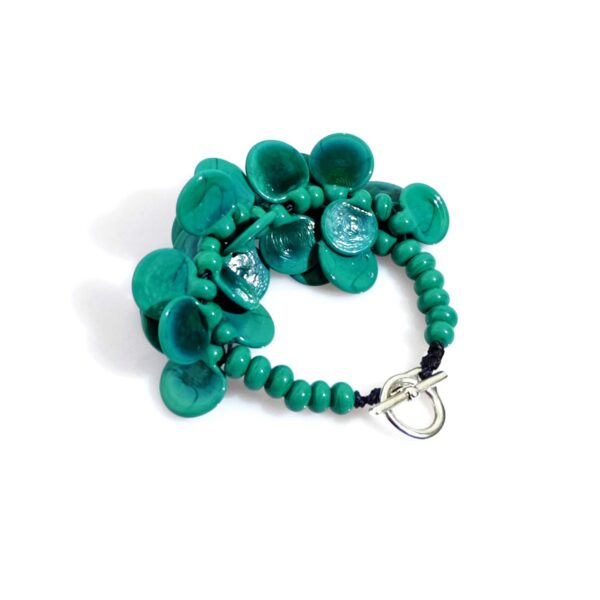 Bracciale LEI verde petrolio Olimpia Aveta Design gioielli contemporanei in vetro di Murano