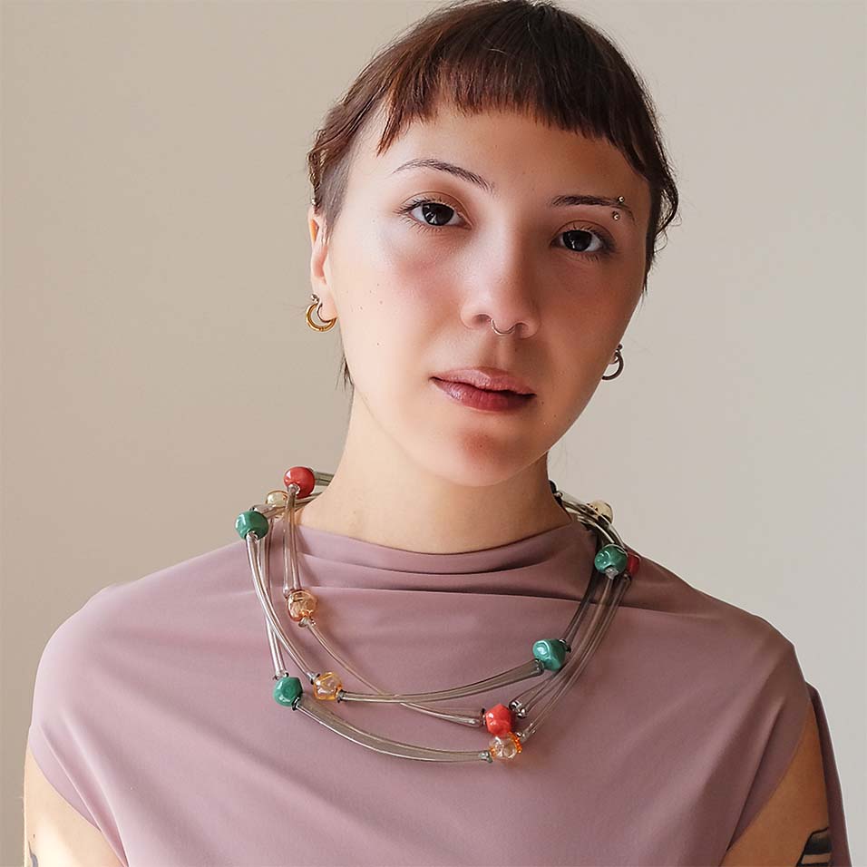 Blown Glass Necklace Diaphanous Giro 2.0 Grigia