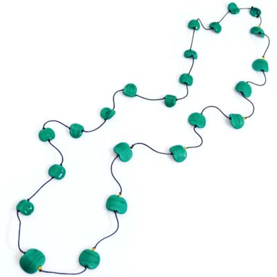 Collana Half and Half verde petrolio, Olimpia Aveta Design gioielli contemporanei in vetro di Murano